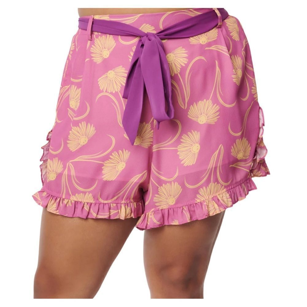 Smiley X Unique Vintage Pink Daisy Ruffle Shorts